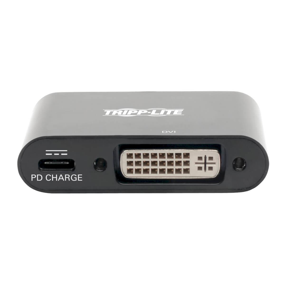 TRIPP LITE USB-C to DVI Adapter with PD Charging - USB 3.1, Thunderbolt 3, 1080p, Black