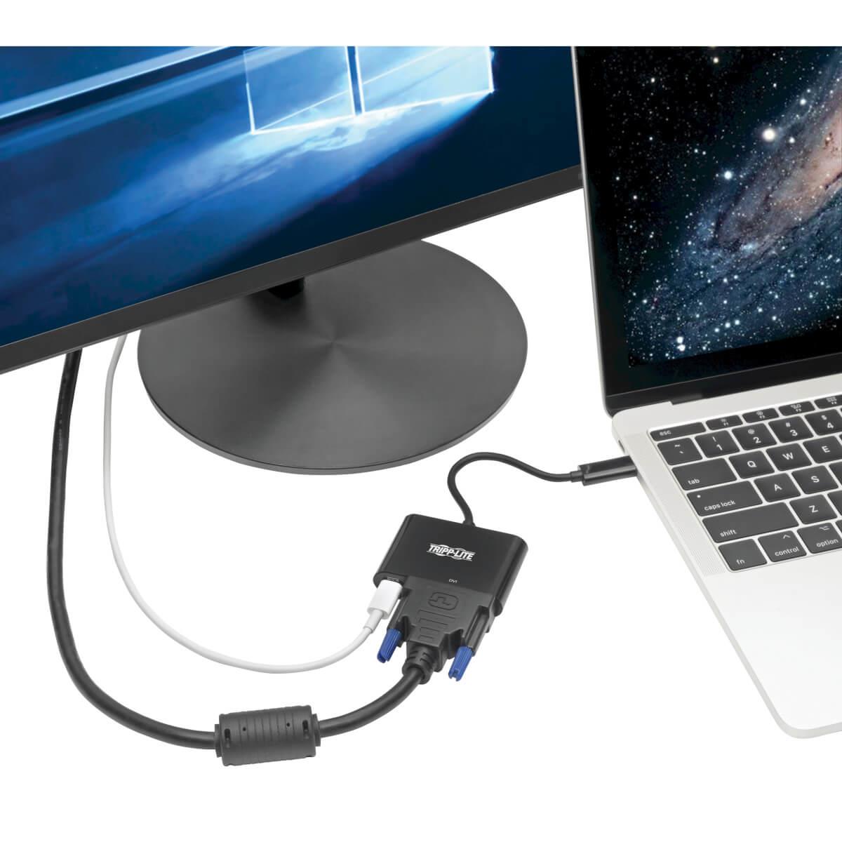 TRIPP LITE USB-C to DVI Adapter with PD Charging - USB 3.1, Thunderbolt 3, 1080p, Black