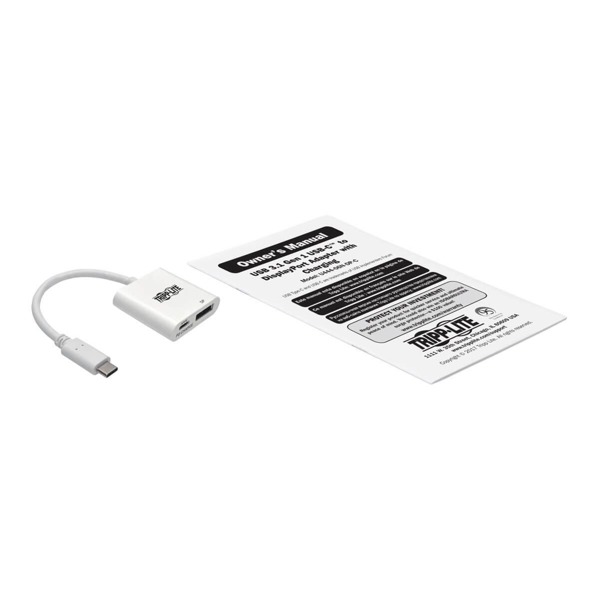TRIPP LITE USB 3.1 Gen 1 USB-C to DisplayPort 4K Adapter with USB-C PD Charging Port, Thunderbolt 3 Compatible, 4K @60Hz