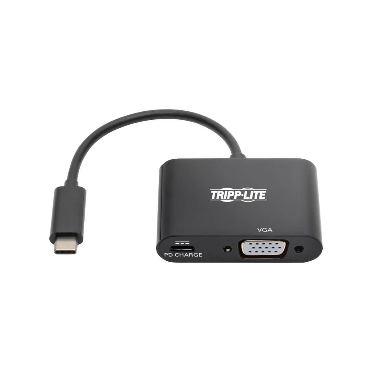 TRIPP LITE USB-C to VGA Adapter with PD Charging - USB 3.1 Gen 1, 1920 x 1080 (1080p), Thunderbolt 3, Black