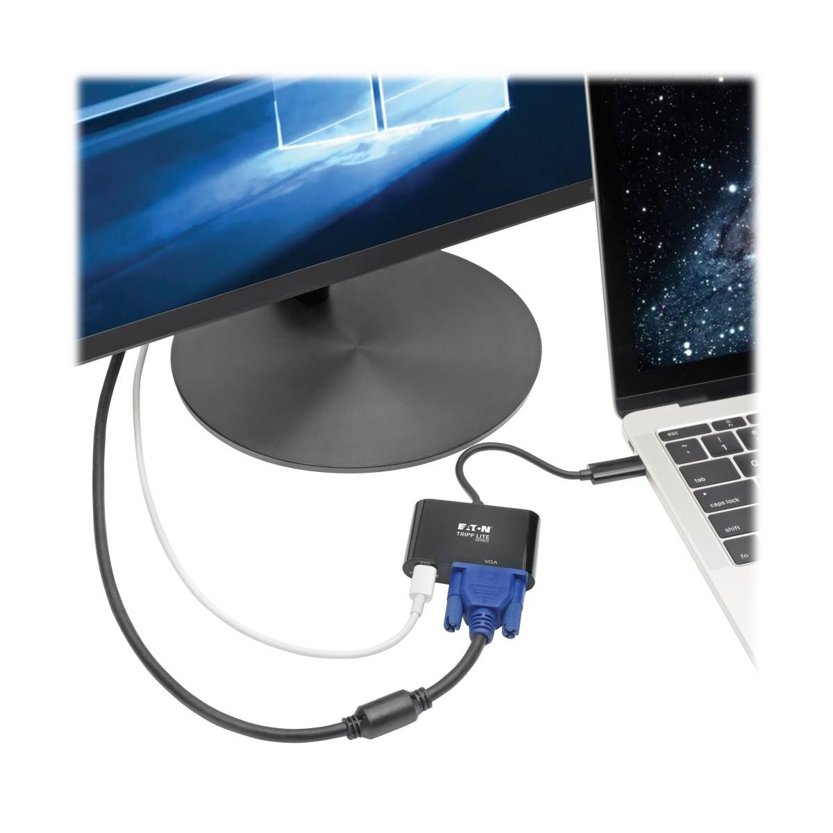 TRIPP LITE USB-C to VGA Adapter with PD Charging - USB 3.1 Gen 1, 1920 x 1080 (1080p), Thunderbolt 3, Black