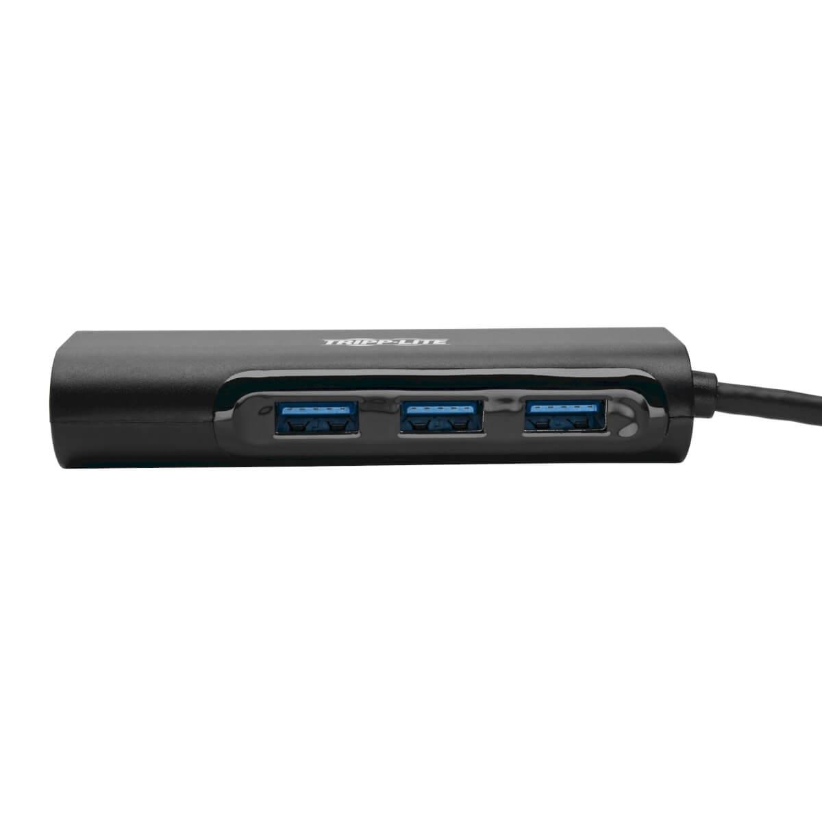 TRIPP LITE USB 3.1 Gen 1 USB-C Portable Hub/Adapter, 3 USB-A Ports and Gigabit Ethernet Port, Thunderbolt 3 Compatible, Black