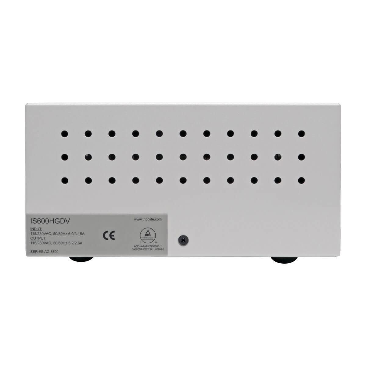 TRIPP LITE Isolator Series Dual-Voltage 115/230V 600W 60601-1 Medical-Grade Isolation Transformer, C14 Inlet, 6 C13 Outlets