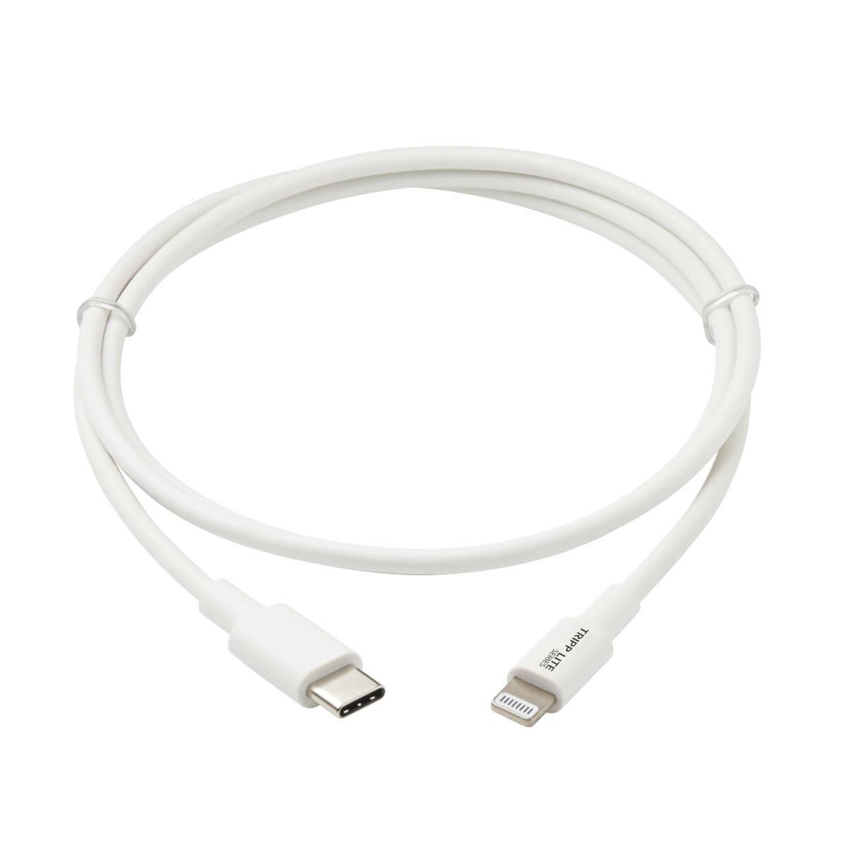 TRIPP LITE USB-C Sync / Charge Cable with Lightning Connector - M/M, USB 2.0, White, 3 ft 0.9m