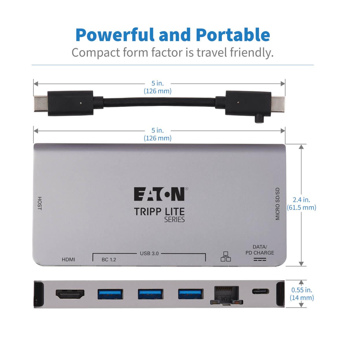 TRIPP LITE Docking Station USB-C - HDMI / 3x USB-A / Gbe / SD Card Reader - 100w Power delivery - Detachable Cord