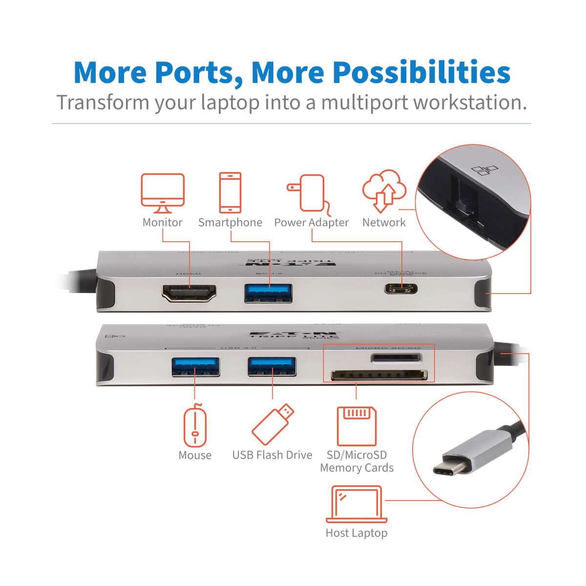 TRIPP LITE Docking Station USB-C - HDMI / 3x USB-A / Gbe / SD Card Reader - 100w Power delivery