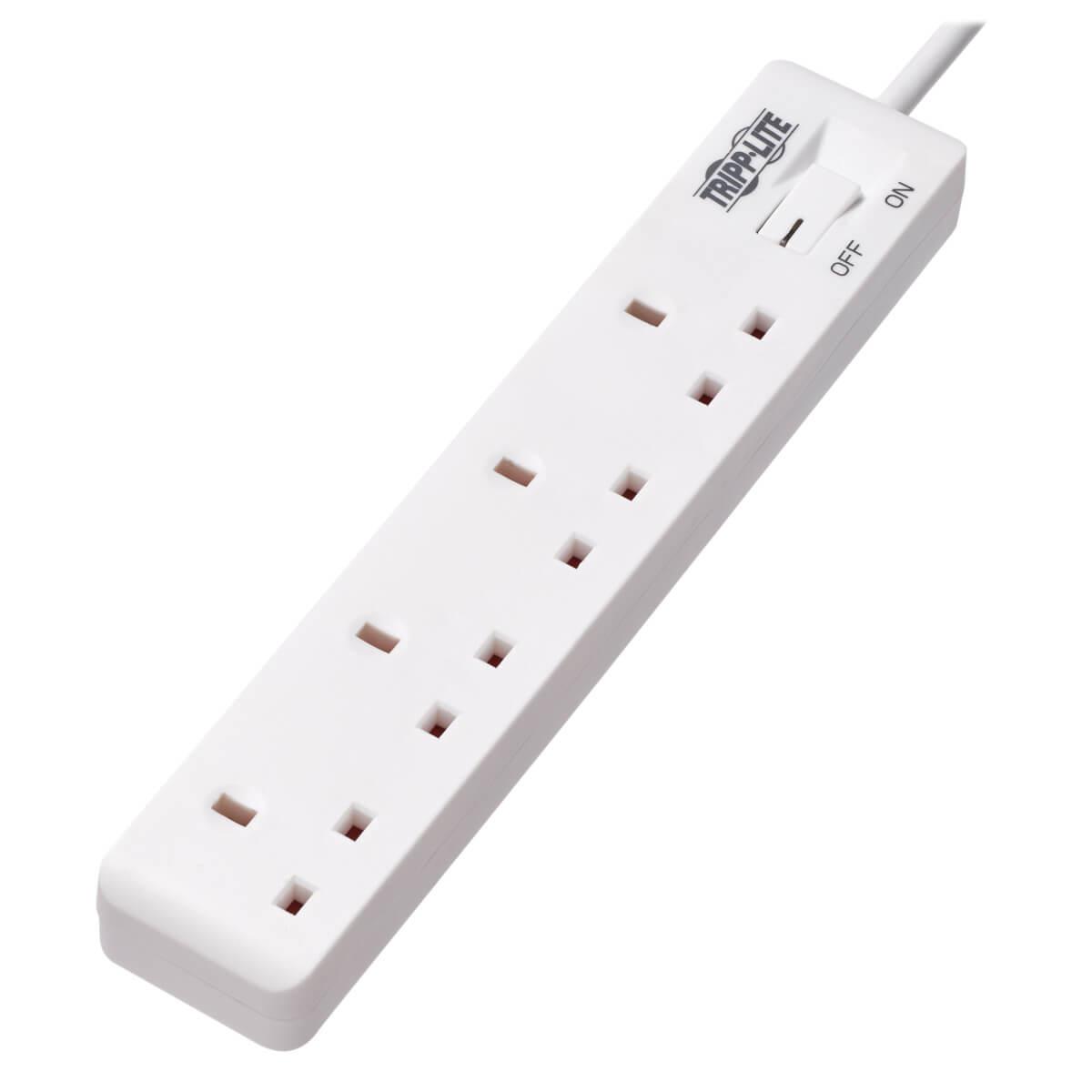 TRIPP LITE 4-Outlet Power Strip - British BS1363A Outlets, 220-250V AC, 13A, 1.8 m Cord, BS1363A Plug, White