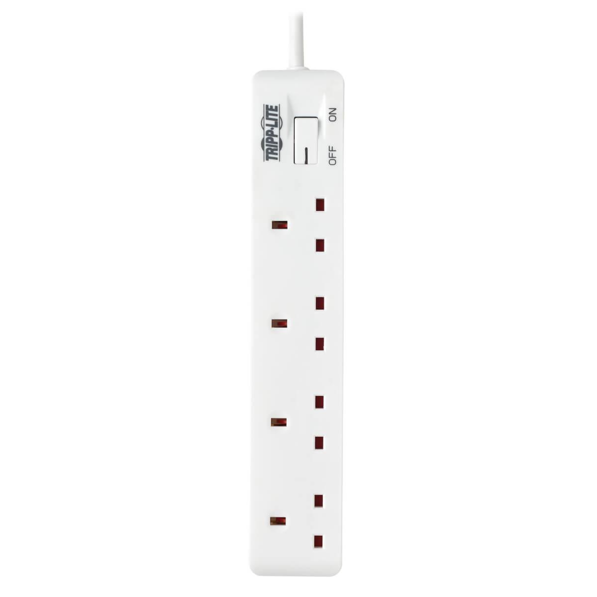 TRIPP LITE 4-Outlet Power Strip - British BS1363A Outlets, 220-250V AC, 13A, 1.8 m Cord, BS1363A Plug, White