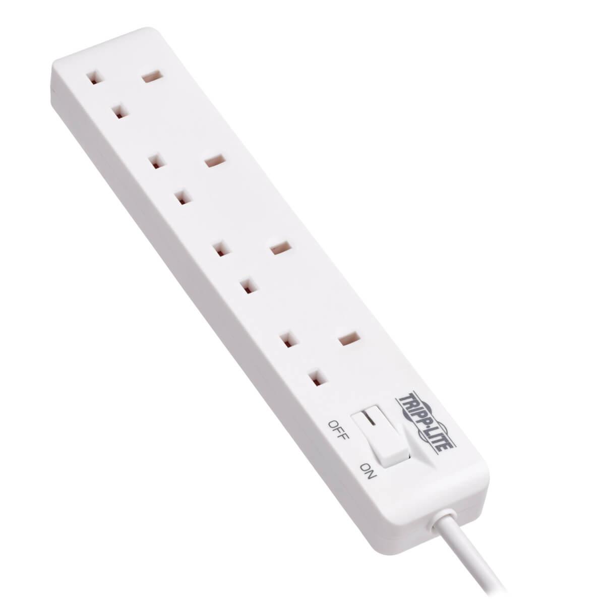 TRIPP LITE 4-Outlet Power Strip - British BS1363A Outlets, 220-250V AC, 13A, 1.8 m Cord, BS1363A Plug, White