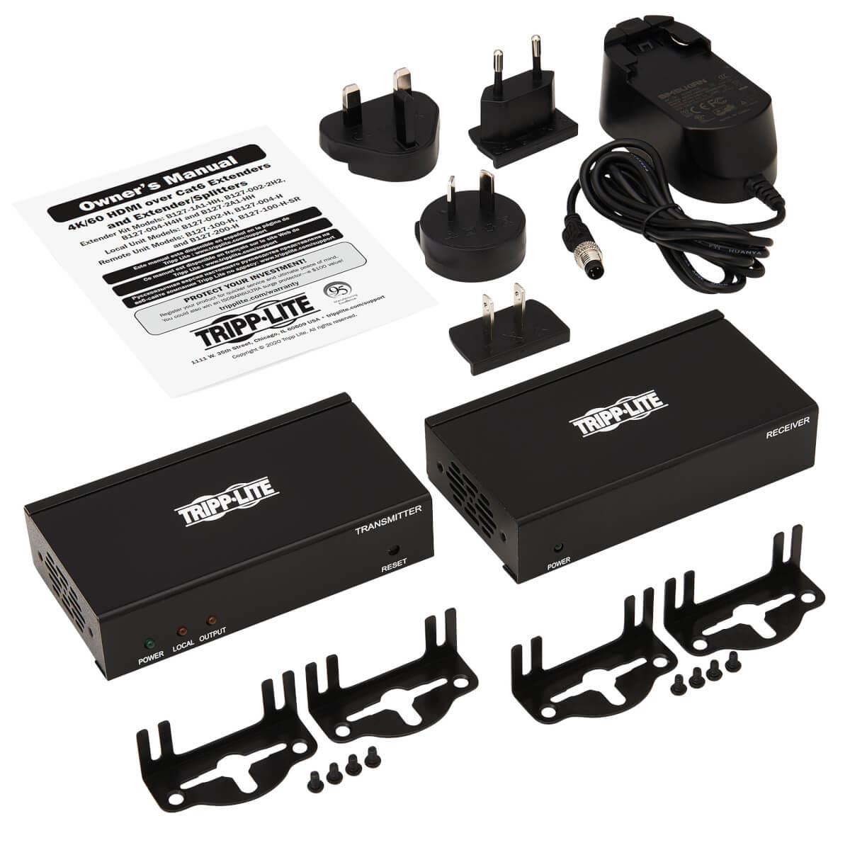 TRIPP LITE 1 X 2 Hdmi Over CAT6 Extender/splitter Kit, Transmitter/receiver, Poc, 4k @ 60 Hz, 4:4:4, Up To 38.1m Taa