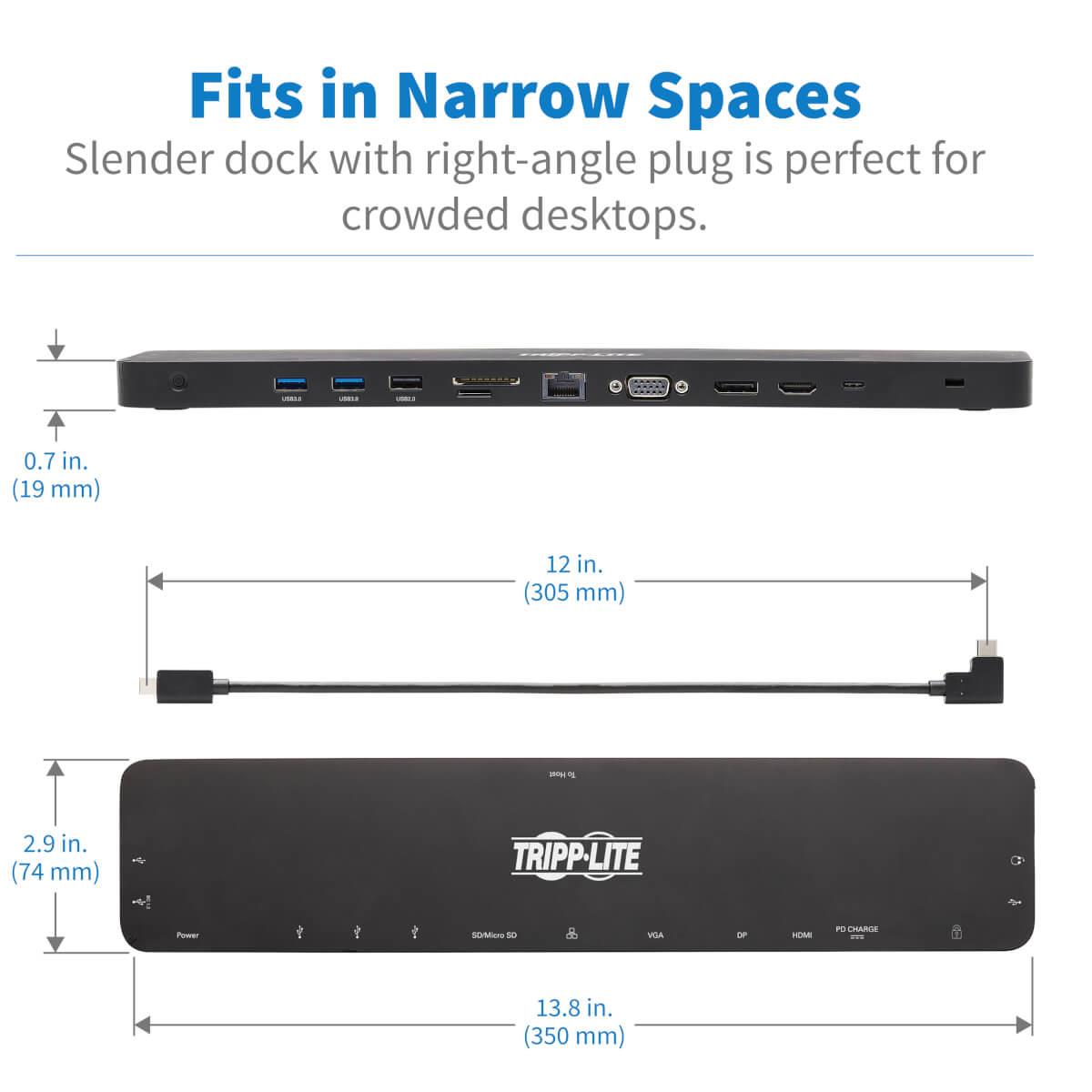 TRIPP LITE Docking Station USB-C - HDMI / DP / VGA / Gbe / 2x USB 2.0 / 2x USB 3.0 / USB-C / 3.5mm / SD and Micro SD - 100w Power delivery