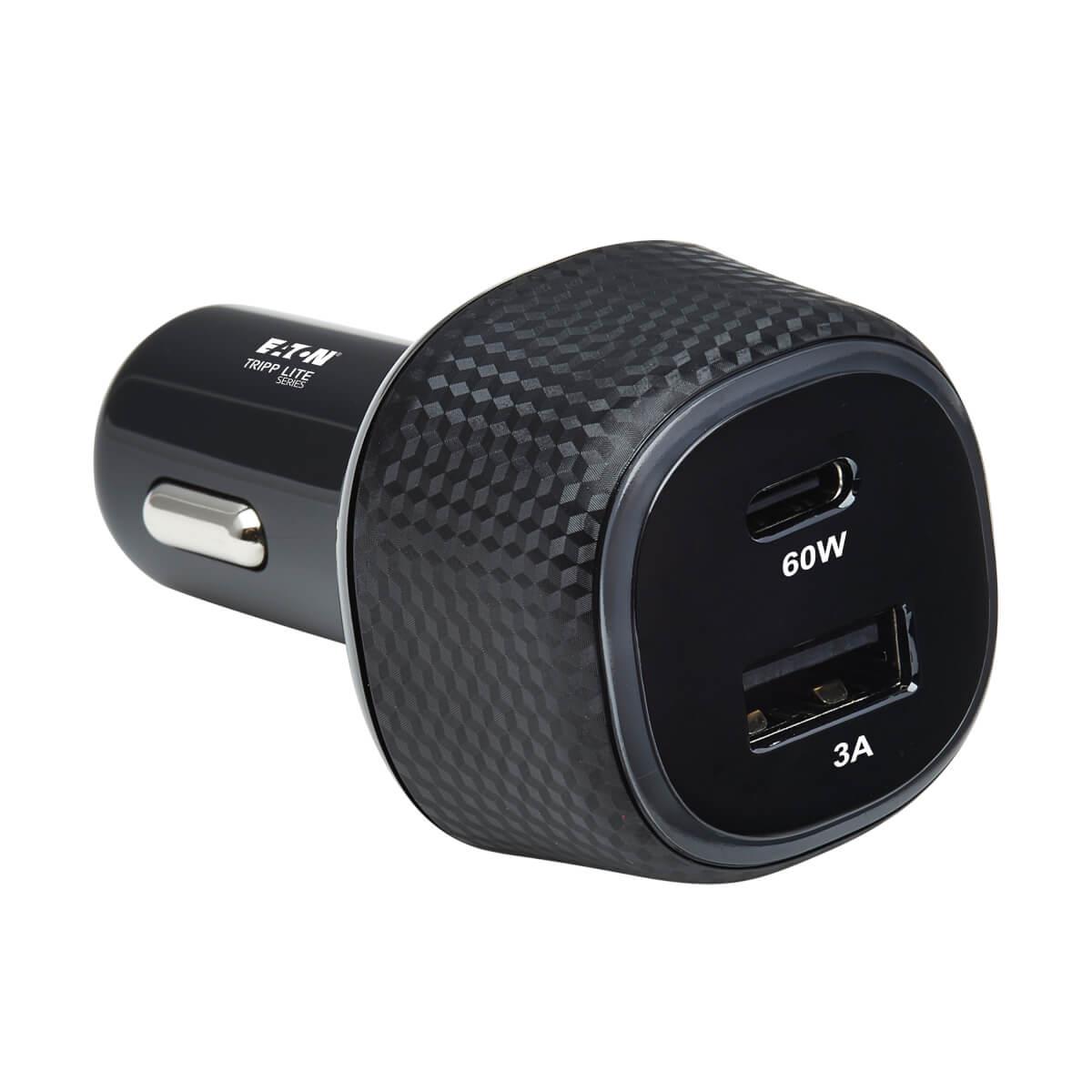 TRIPP LITE Dual-Port USB Car Charger, 63W Max - USB-C PD 3.0 Up to 60W, USB-A QC 3.0 Up to 18W