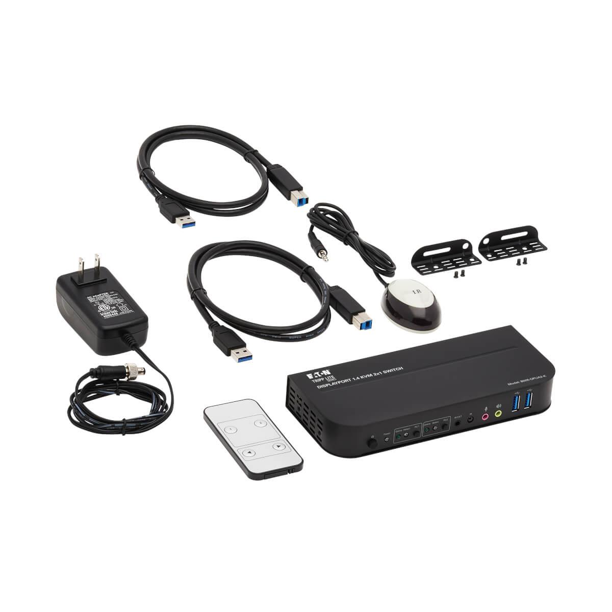 TRIPP LITE KVM Switch 2-Port DisplayPort/USB - 4K 60 Hz, HDR, HDCP 2.2, IR, DP 1.4, USB Sharing, USB 3.0 Cables