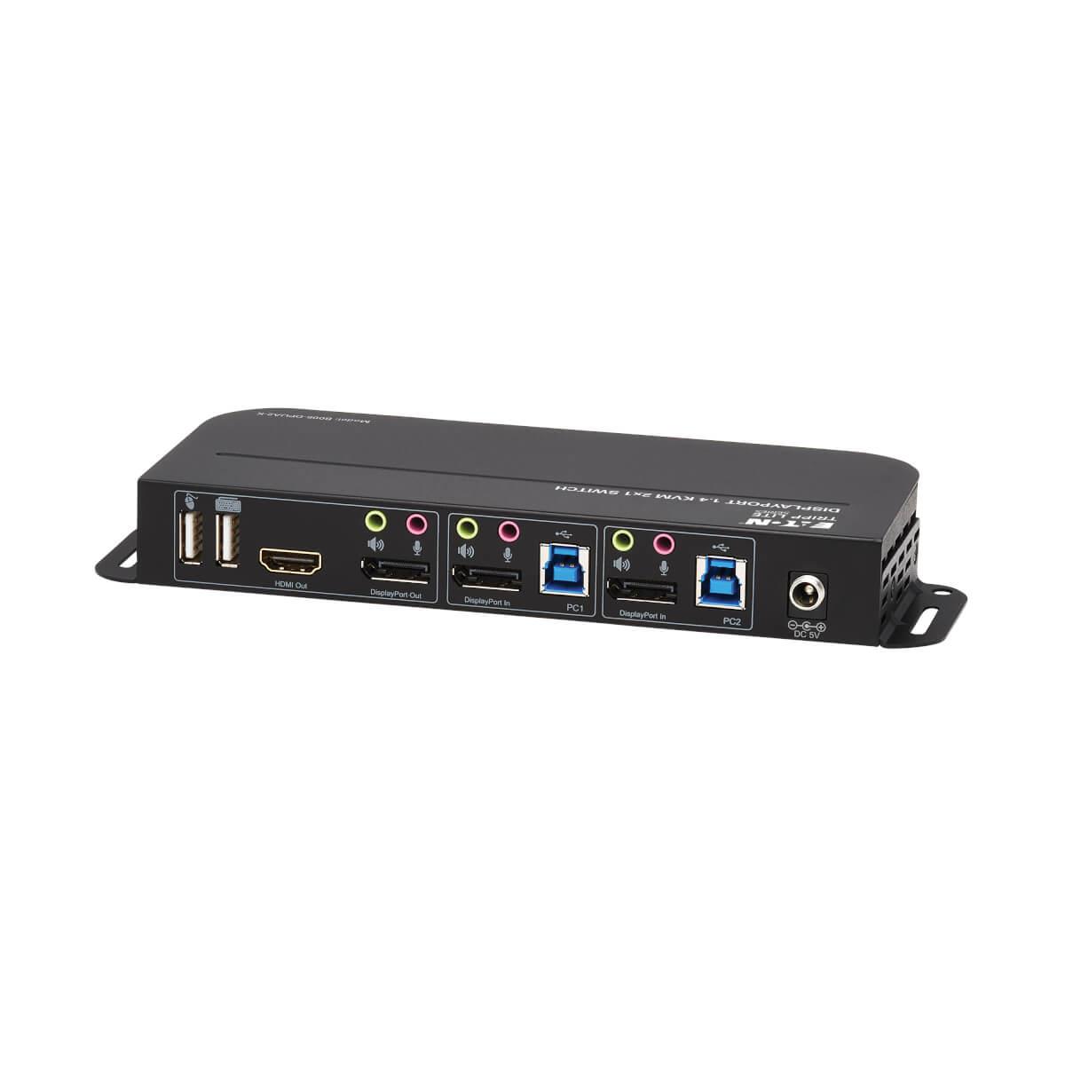 TRIPP LITE KVM Switch 2-Port DisplayPort/USB - 4K 60 Hz, HDR, HDCP 2.2, IR, DP 1.4, USB Sharing, USB 3.0 Cables