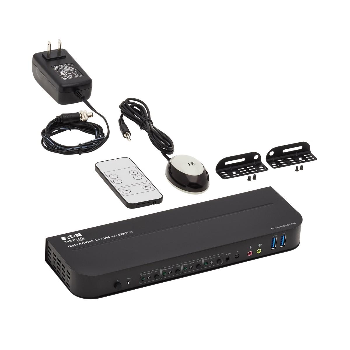 TRIPP LITE KVM Switch 4-Port DisplayPort/USB - 4K 60 Hz, HDR, HDCP 2.2, IR, DP 1.4, USB Sharing