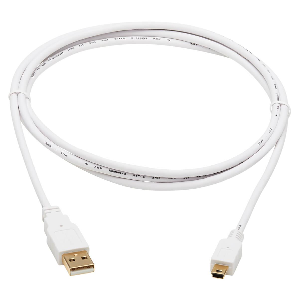 TRIPP LITE USB-A to USB Mini-B Antibacterial Cable (M/M), USB 2.0, White, 1.8m