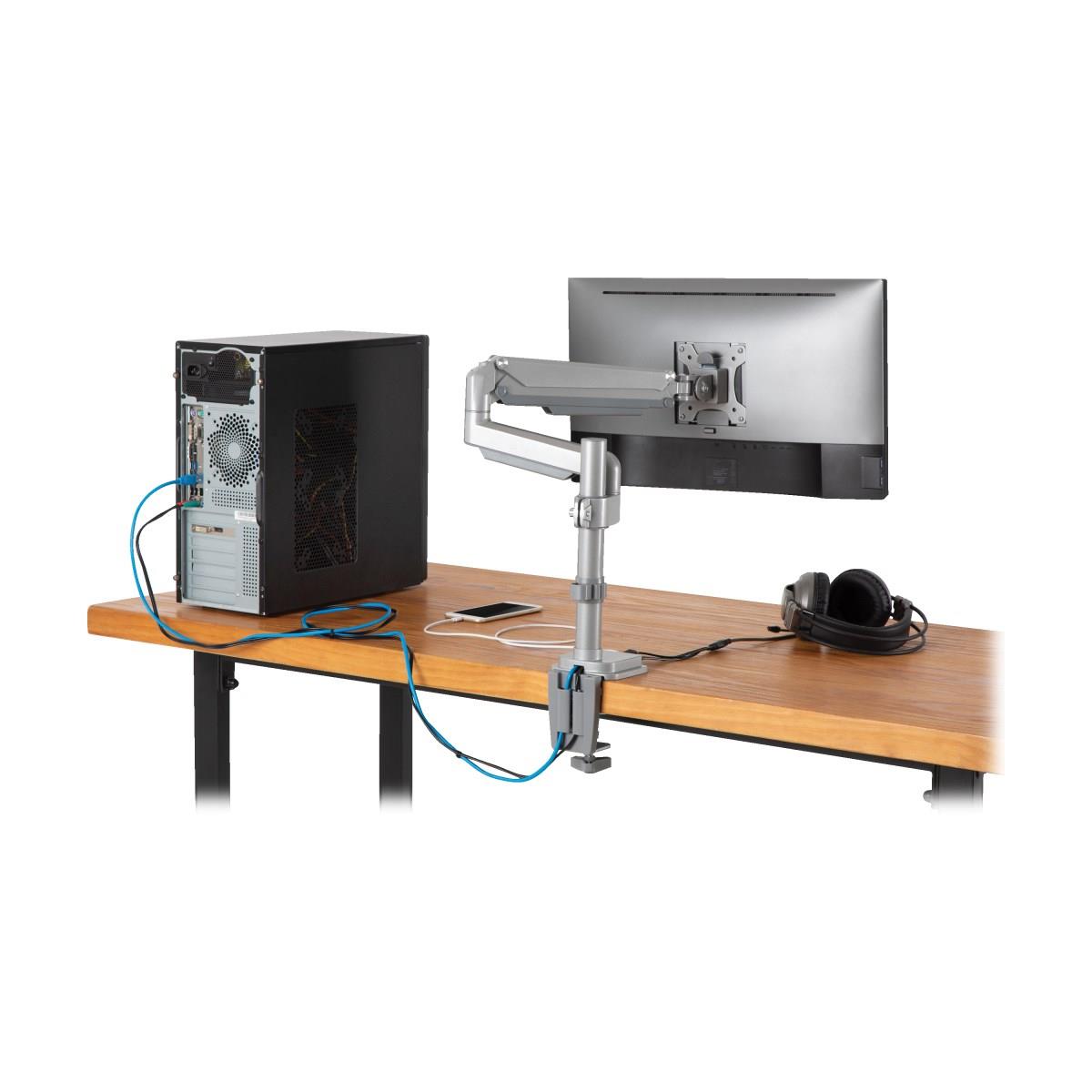 TRIPP LITE Single-Display Flex-Arm Desktop Clamp for 17in to 32in Flat-Screen Displays - USB and Audio Ports, Aluminum