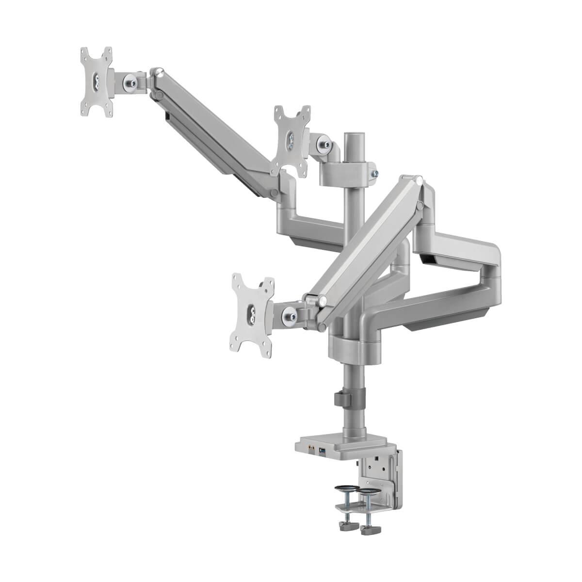TRIPP LITE Triple-Display Flex-Arm Desktop Clamp for 17in to 30in Flat-Screen Displays - USB and Audio Ports, Aluminum