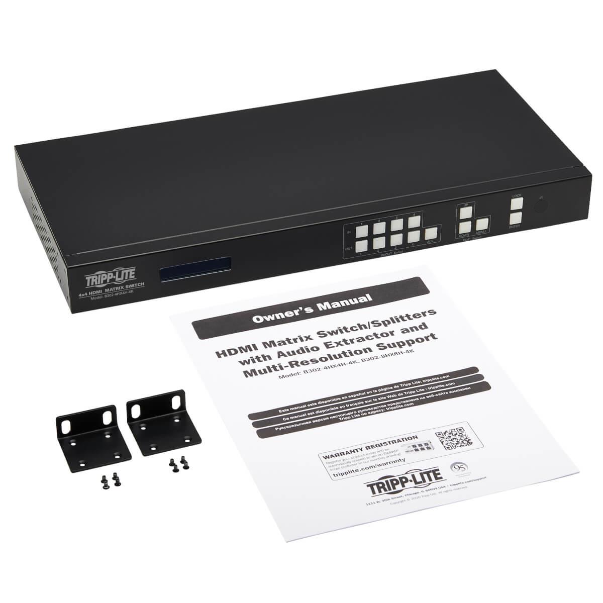 TRIPP LITE 4x4 HDMI Matrix Switch/Splitter with Audio Extractor, Remote Access and Multi-Resolution Support, 4K 60 Hz, HDR