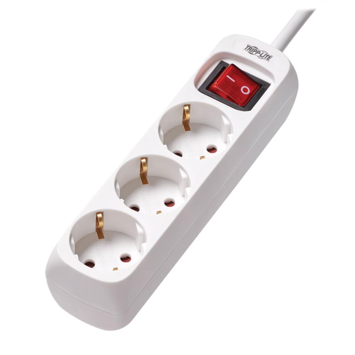 TRIPP LITE 3-Outlet Power Strip - German Type F Schuko Outlets, 220-250V, 16A, 1.5 m Cord, Schuko Plug, White