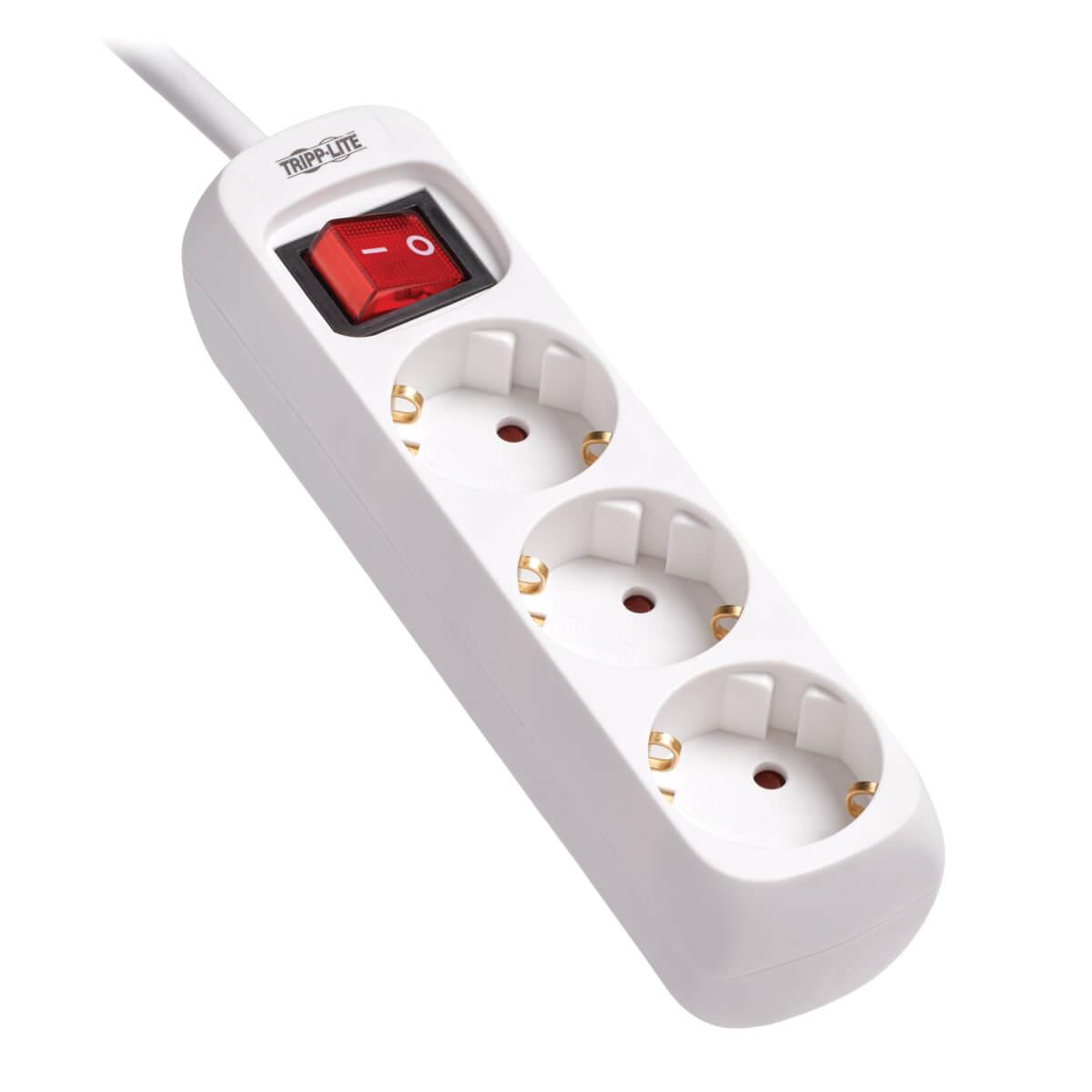 TRIPP LITE 3-Outlet Power Strip - German Type F Schuko Outlets, 220-250V, 16A, 1.5 m Cord, Schuko Plug, White
