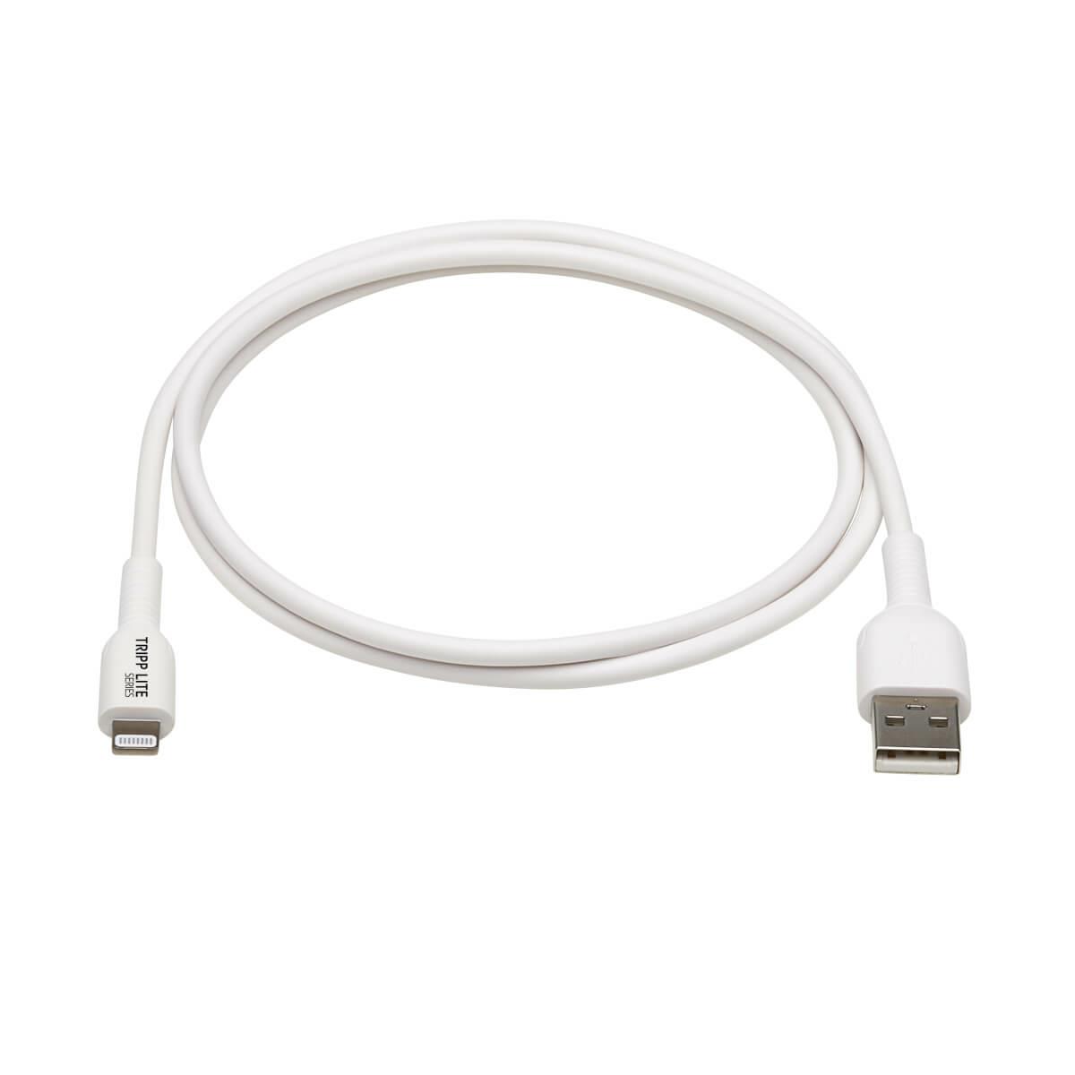 TRIPP LITE Safe-IT USB-A to Lightning Sync/Charge Antibacterial Cable (M/M), MFi Certified, White, 1m
