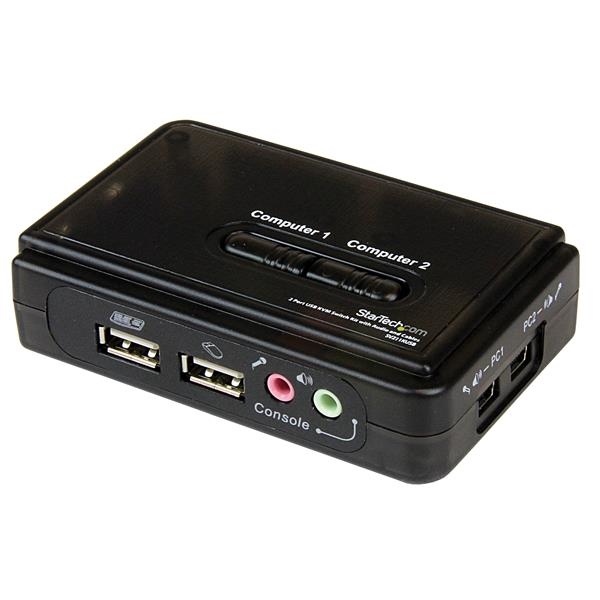 KVM Switch Kit USB 2 Port With Audio And Cables Black
