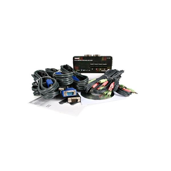 KVM Switch Kit USB 4 Port With Cables And Audio Black