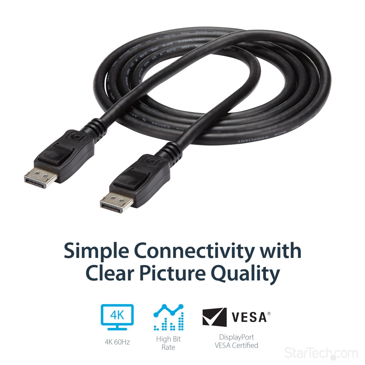 DisplayPort Video Cable With Latches 2m