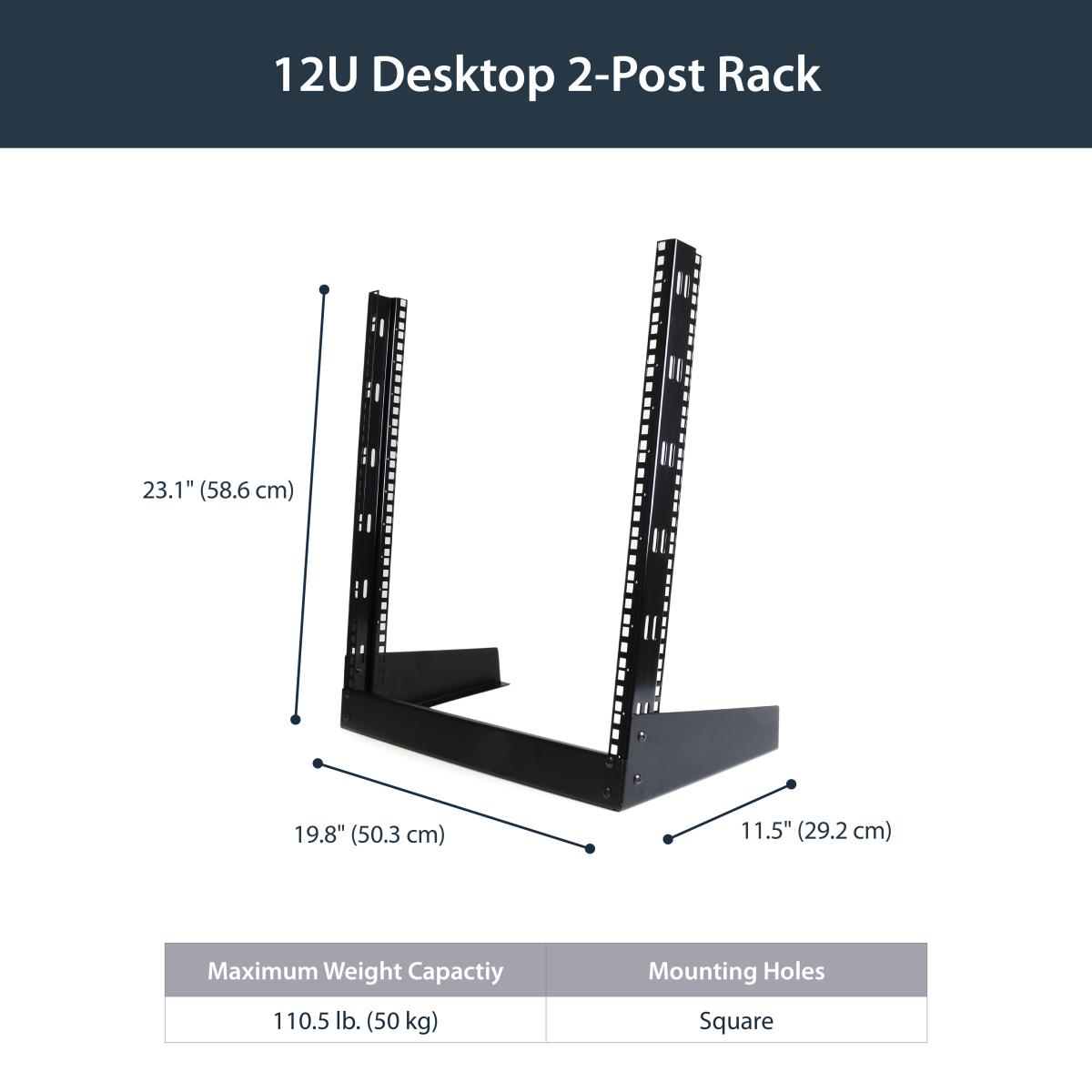 Desktop Open Frame 2 Post Rack 12u 19in