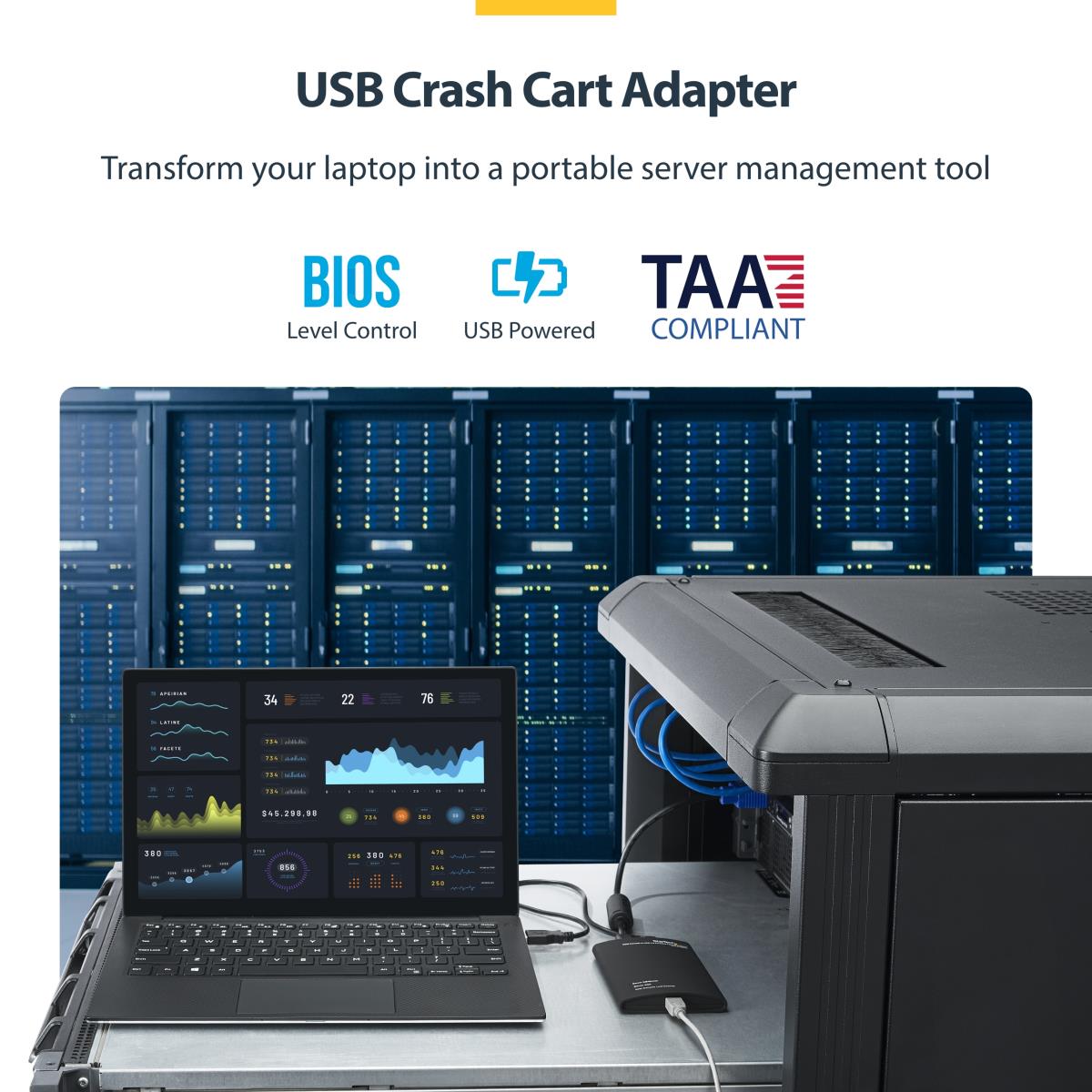 KVM Console To USB 2.0 Portable Laptop Crash Cart Adapter - Notecons01