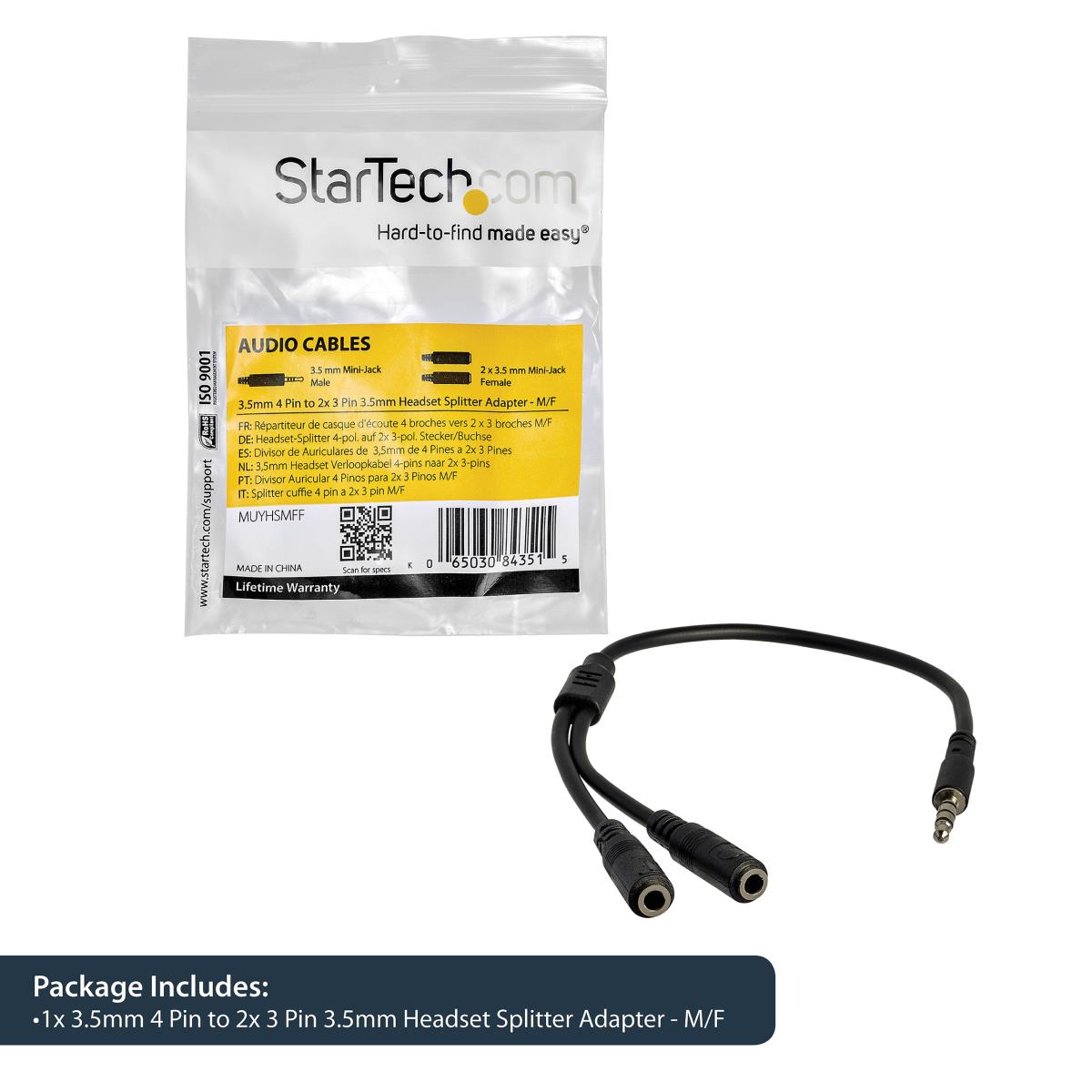 Headset Splitter Adapter 3.5mm 4 Pin To 2x 3 Pin 3.5mm - M/f