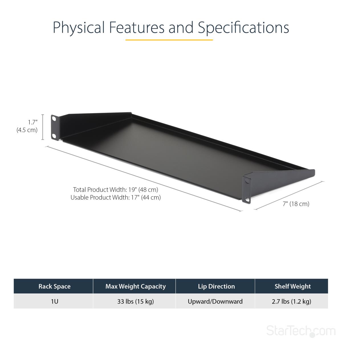 Universal Fixed Server Rack Cabinet Shelf - 19in 1u