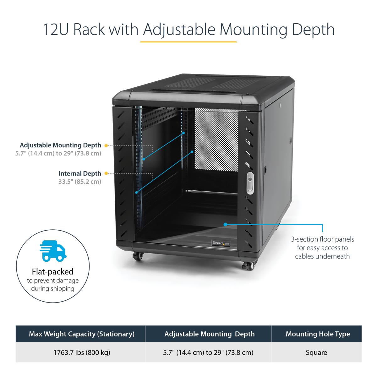 Knock-down Server Rack Cabinet With Casters 12u 36in