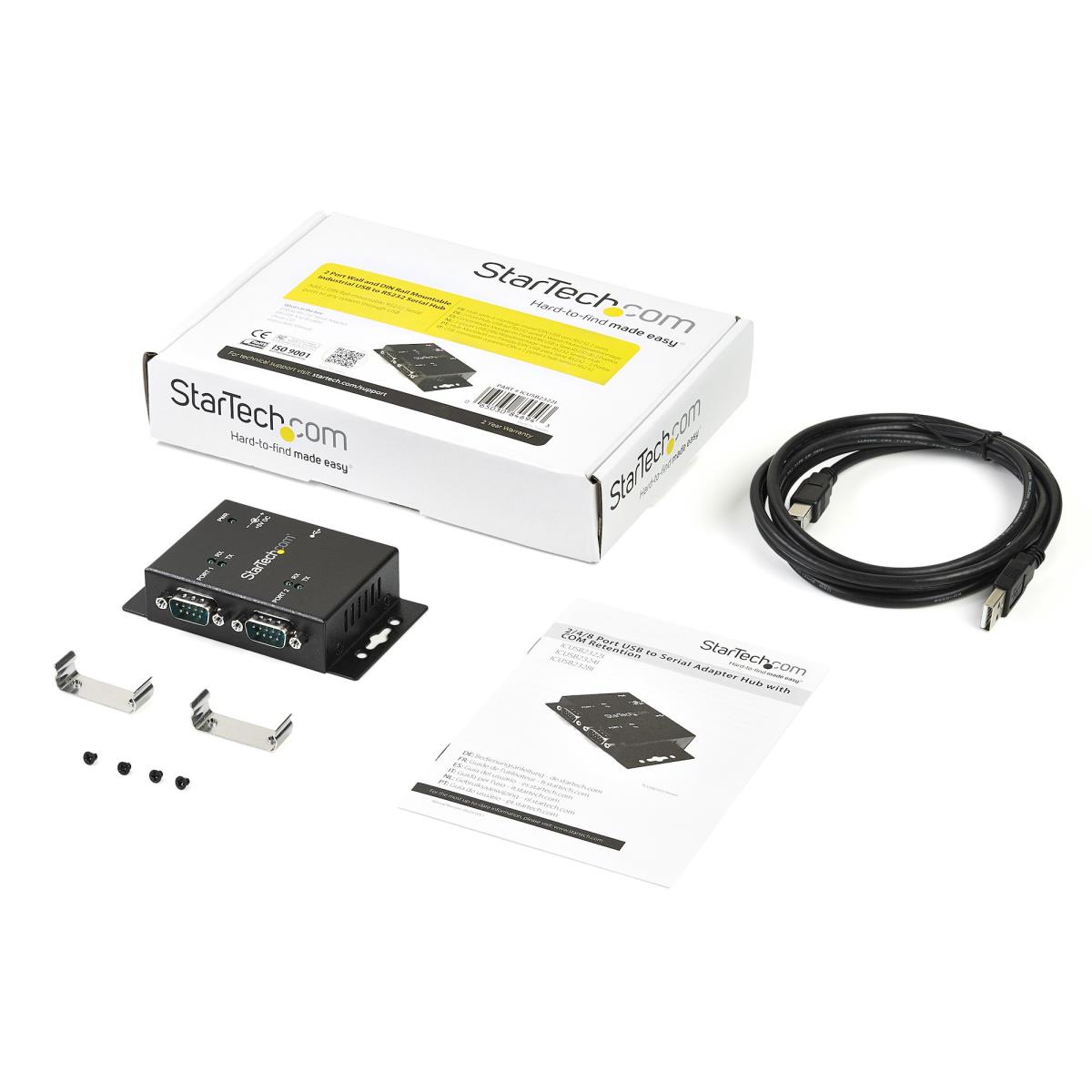 2 Port Industrial Wall Mountable USB To Serial Adapter Hub With Din Rail ClIPS