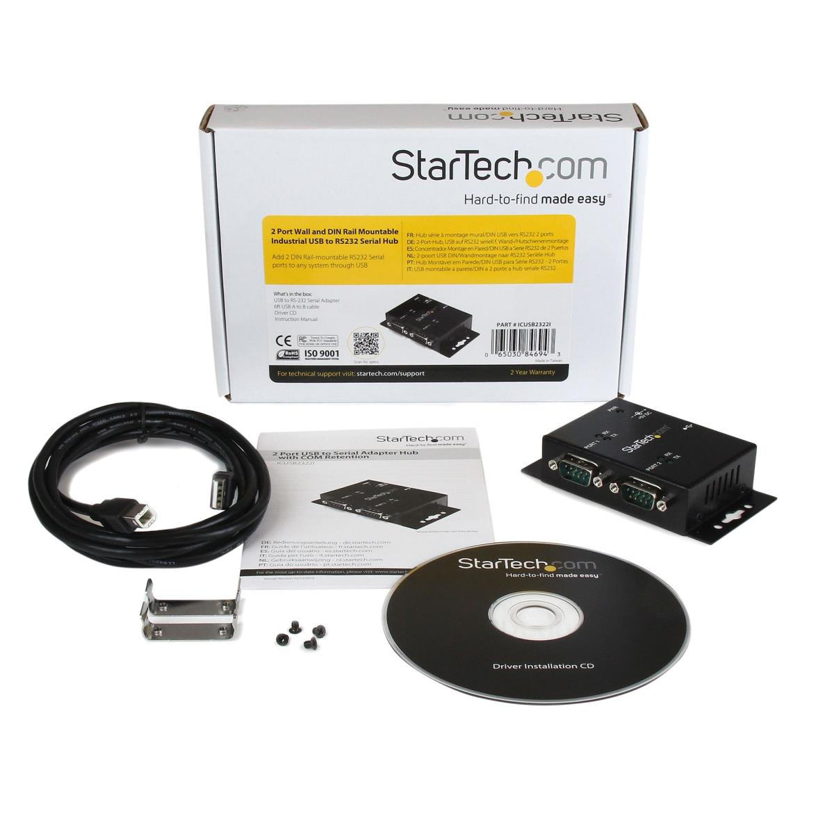 2 Port Industrial Wall Mountable USB To Serial Adapter Hub With Din Rail ClIPS