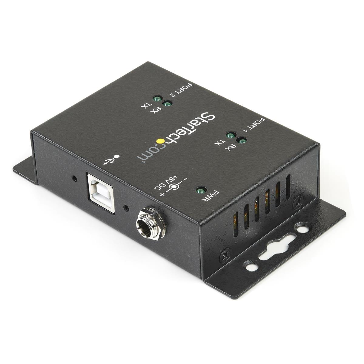 2 Port Industrial Wall Mountable USB To Serial Adapter Hub With Din Rail ClIPS