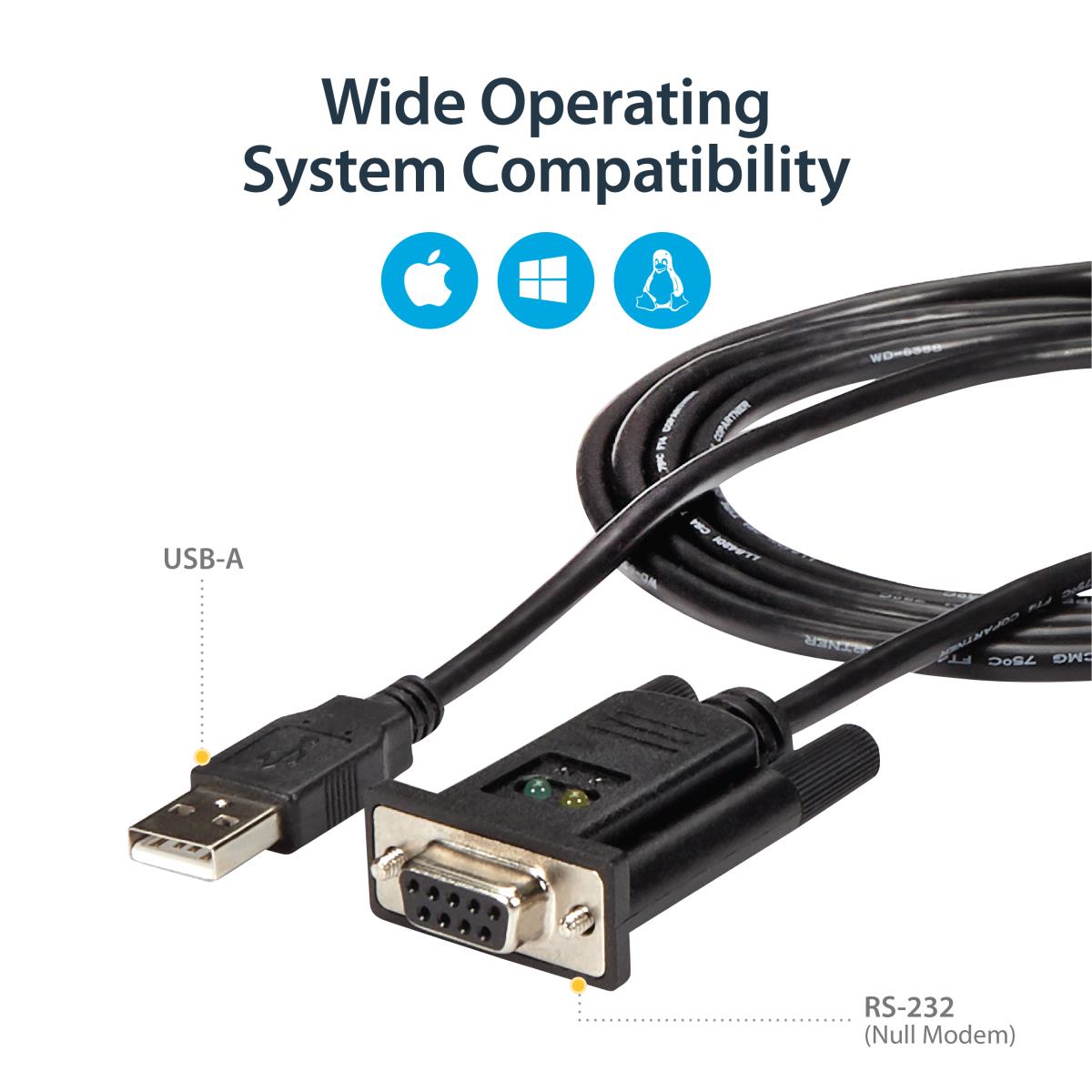 USB To Null Modem Rs232 Db9 Serial Dce Adapter Cable W/ Ftdi