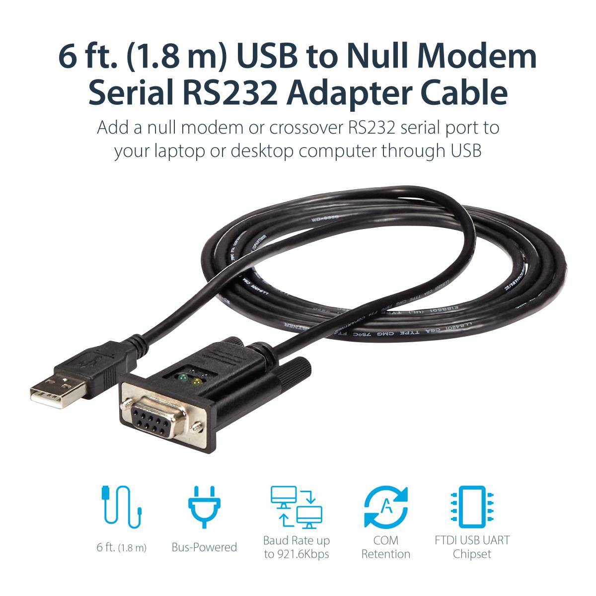 USB To Null Modem Rs232 Db9 Serial Dce Adapter Cable W/ Ftdi