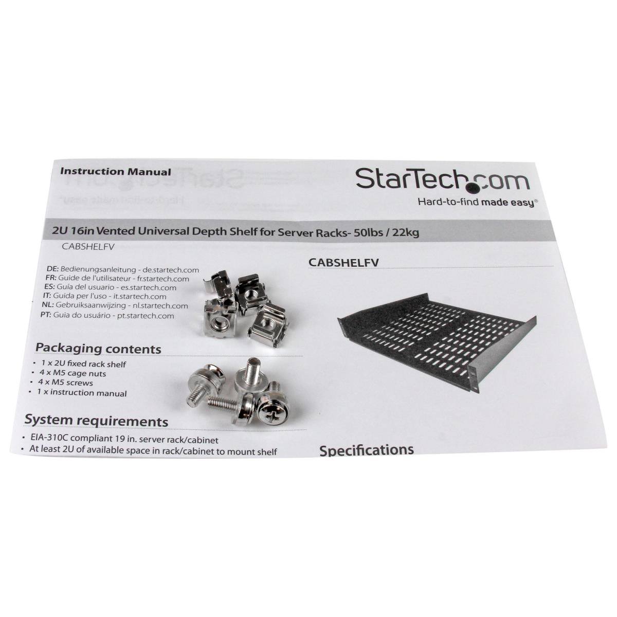 Univ Fixed Server Rack Shelf 2u Cantilever Shelf 50lbs 22kg