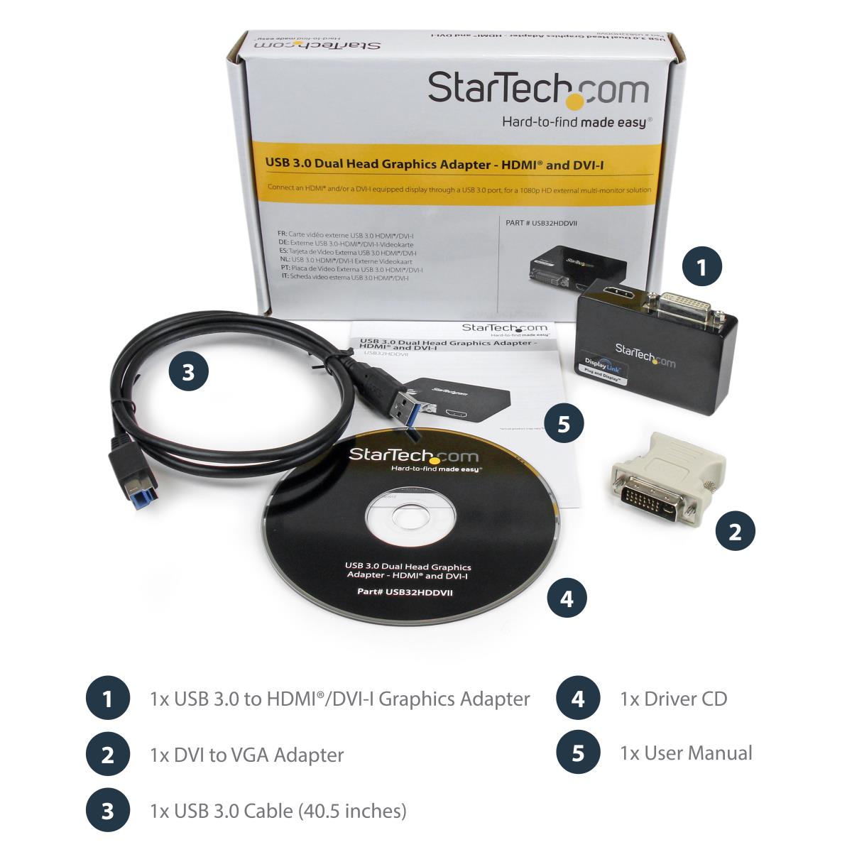 External Video Adapter USB 3.0 To Hdmi And DVI Dual Monitor