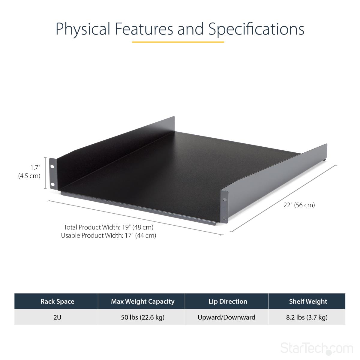 Fixed Server Rack Shelf2u 22in Cantilever Shelf 50lbs / 22kg