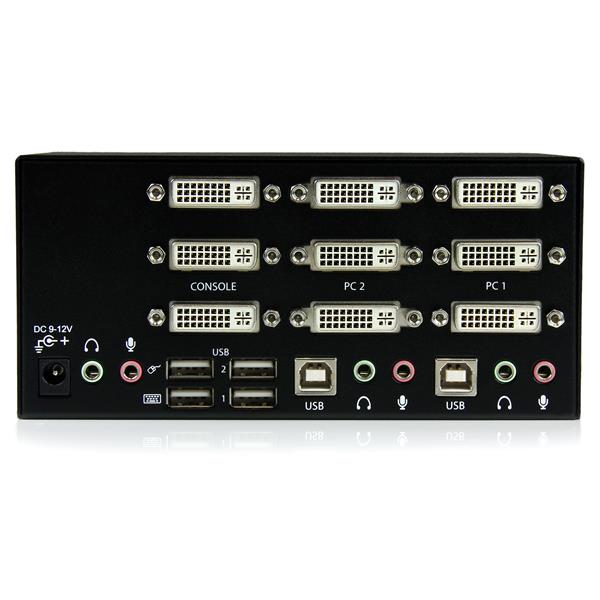 KVM Switch 2 Port Triple Monitor DVI USB With Audio & USB 2.0 Hub