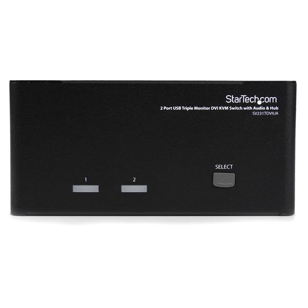 KVM Switch 2 Port Triple Monitor DVI USB With Audio & USB 2.0 Hub