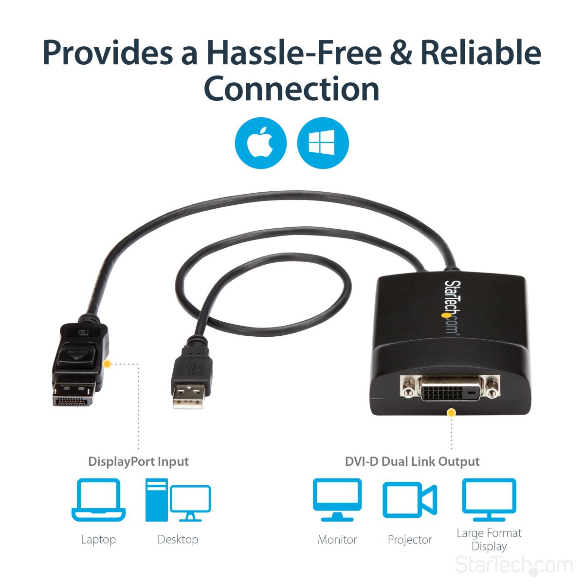 DisplayPort To DVI Dual Link Active Video Adapter Converter - Dp To DVI-d - 2560x1600