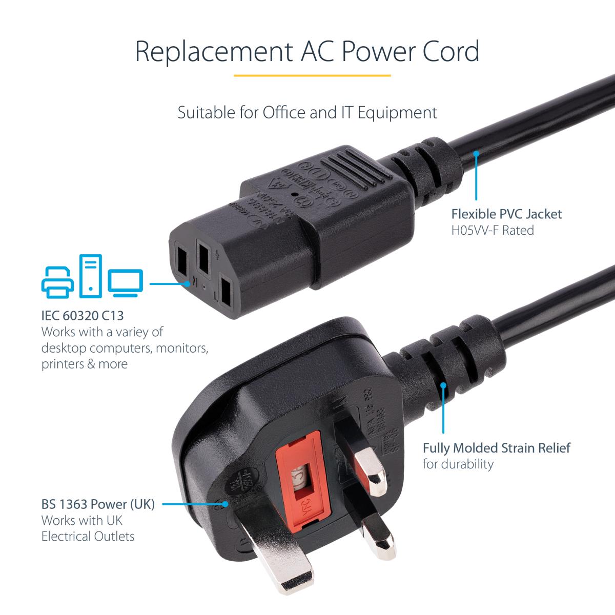 Uk Computer Power Cord Cable 3m (pxt101uk3m)