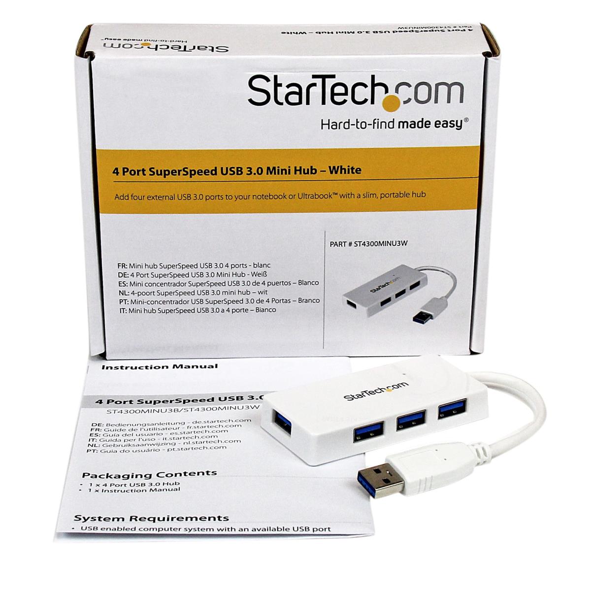Portable 4 Port Superspeed Mini USB 3.0 Hub - White