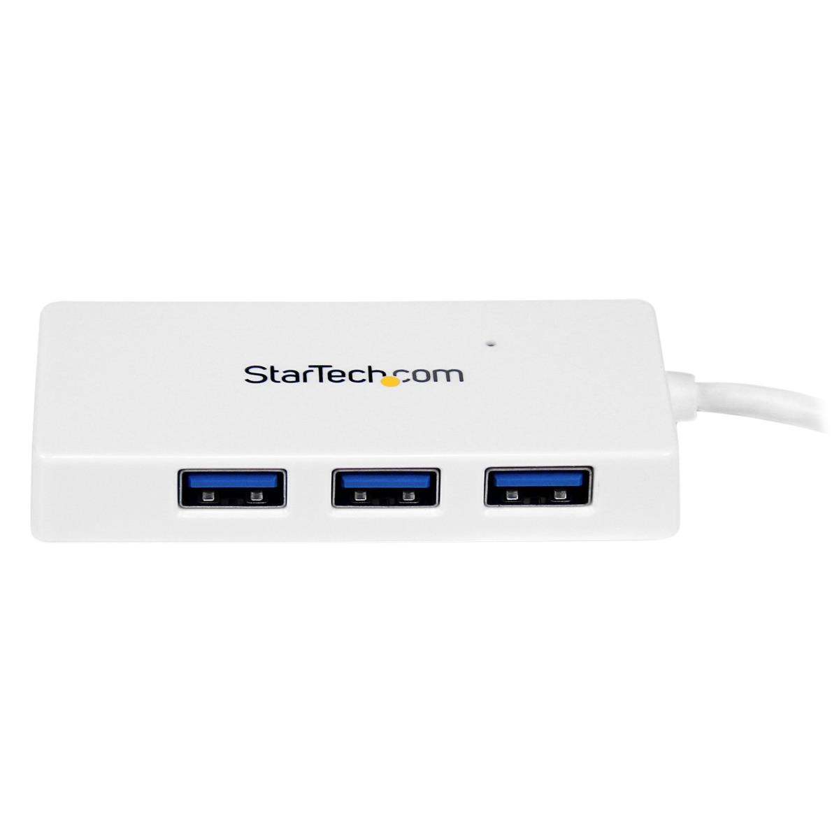Portable 4 Port Superspeed Mini USB 3.0 Hub - White