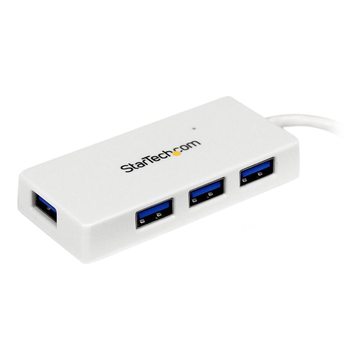 Portable 4 Port Superspeed Mini USB 3.0 Hub - White
