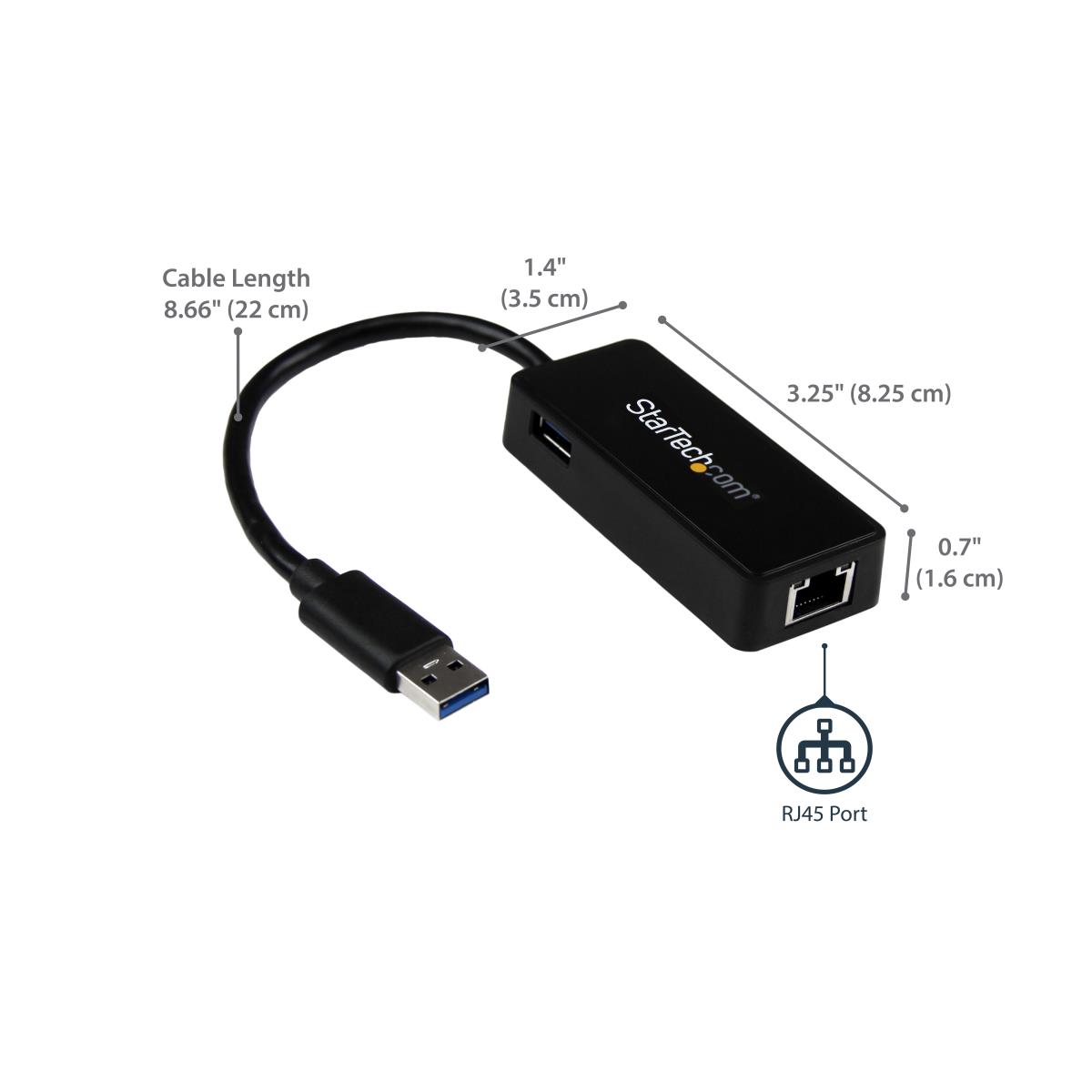 Network Adapter - USB 3.0 To Gigabit Ethernet Adapter Nic W/ USB Port - Black